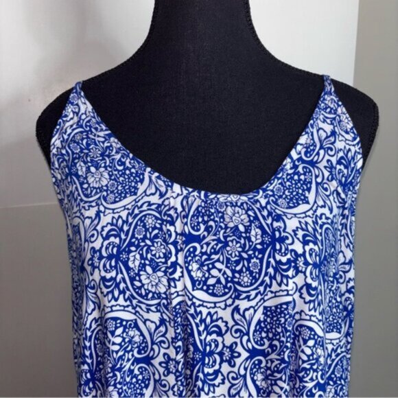 Buenos Ninos Women’s Large Spaghetti Strap Sundress Blue Patterned Maxi - Picture 3 of 8